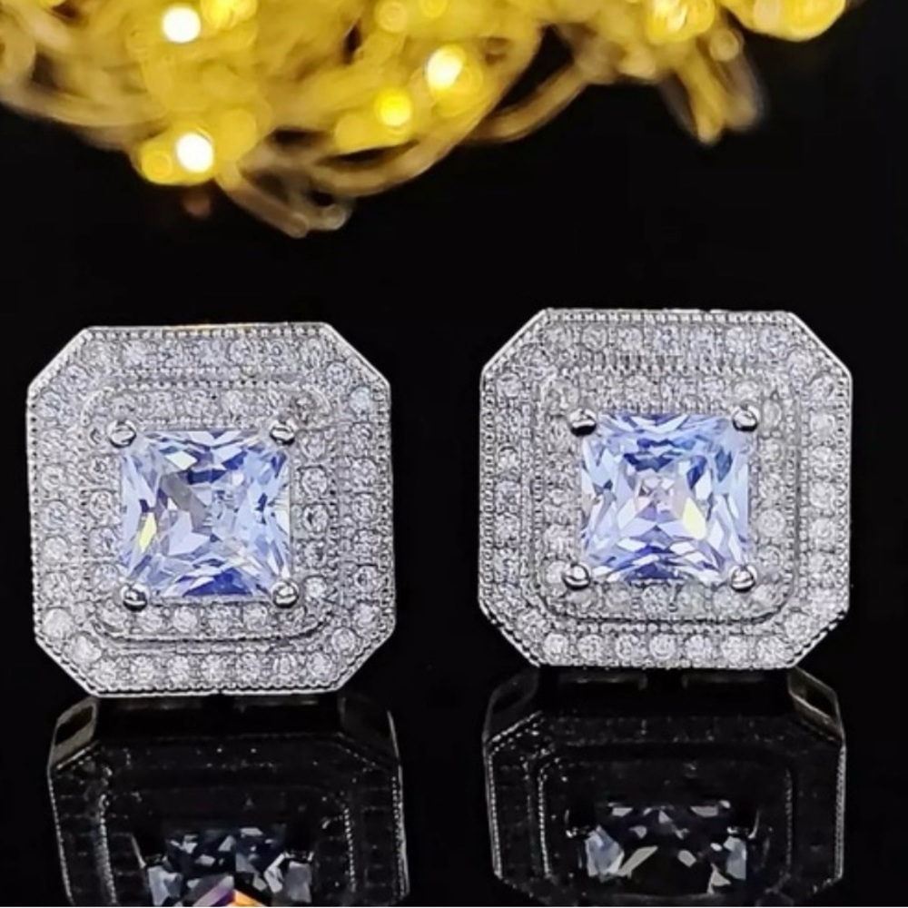 925 Sterling Silver Luxury Halo Double Outlay CZ Earrings New Gift Box💎
